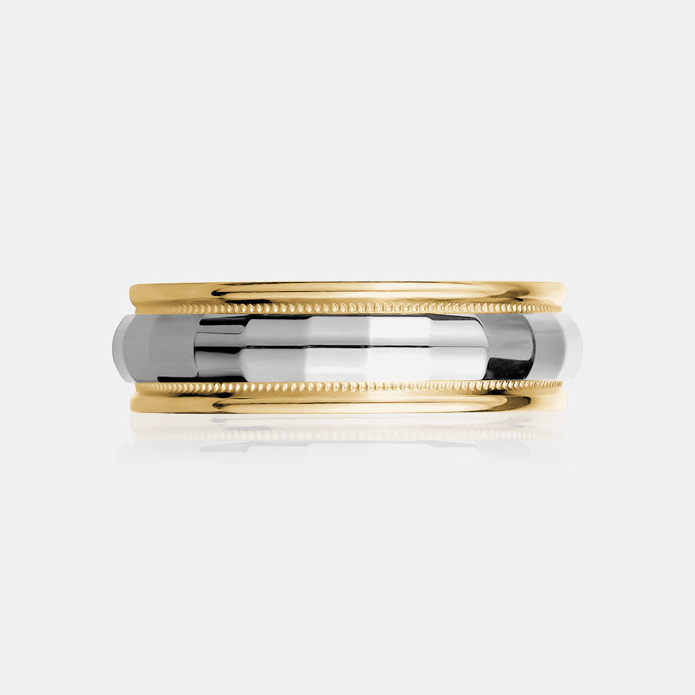 14K Two-Tone Rounded Milgrain Edge Wedding Band