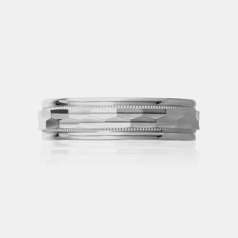 10K Hexagonal Milgrain Edge Wedding Band