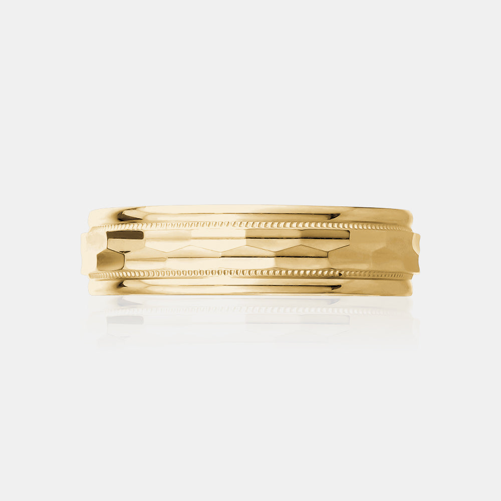 10K Hexagonal Milgrain Edge Wedding Band
