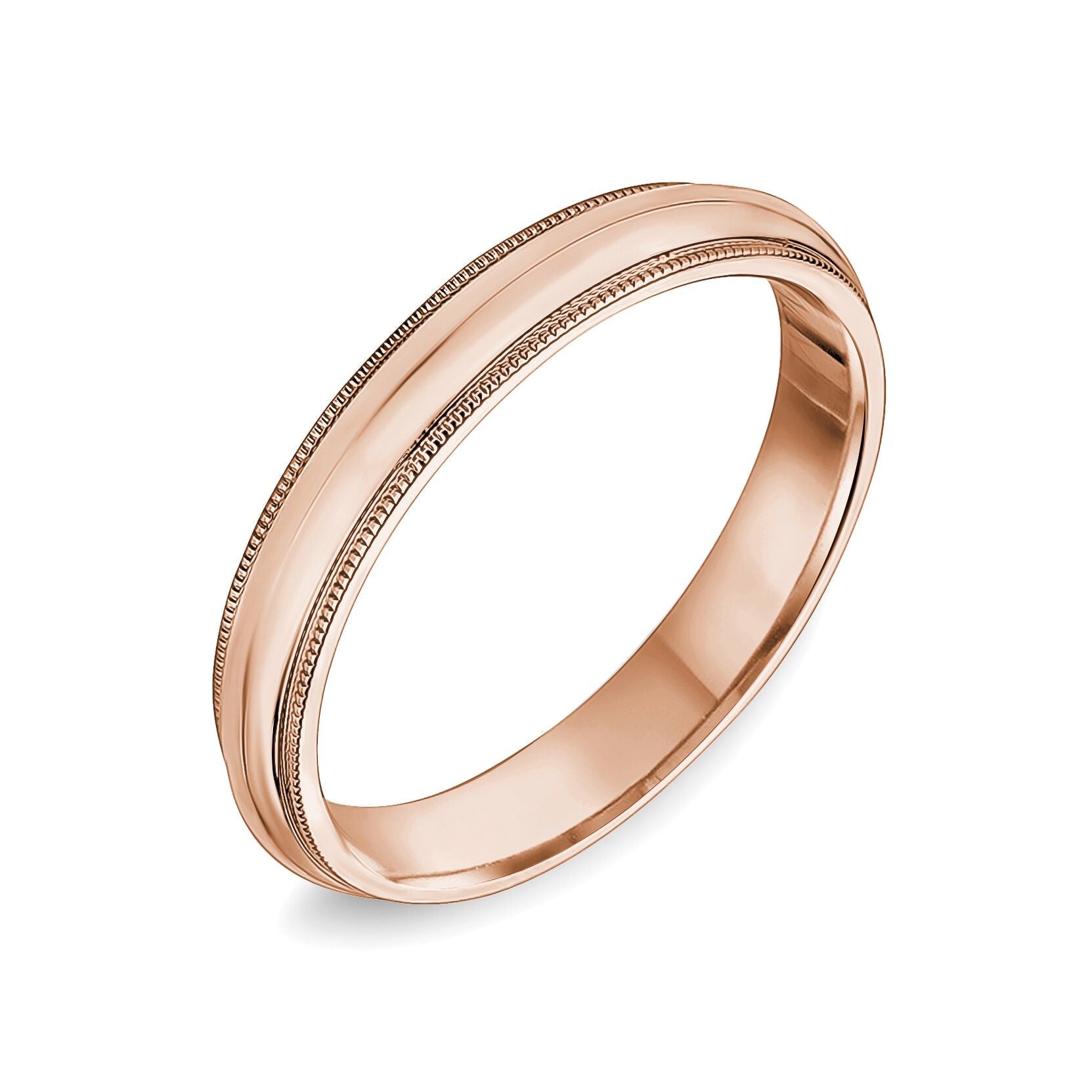 18K Classic Rounded Milgrain Edge Wedding Band
