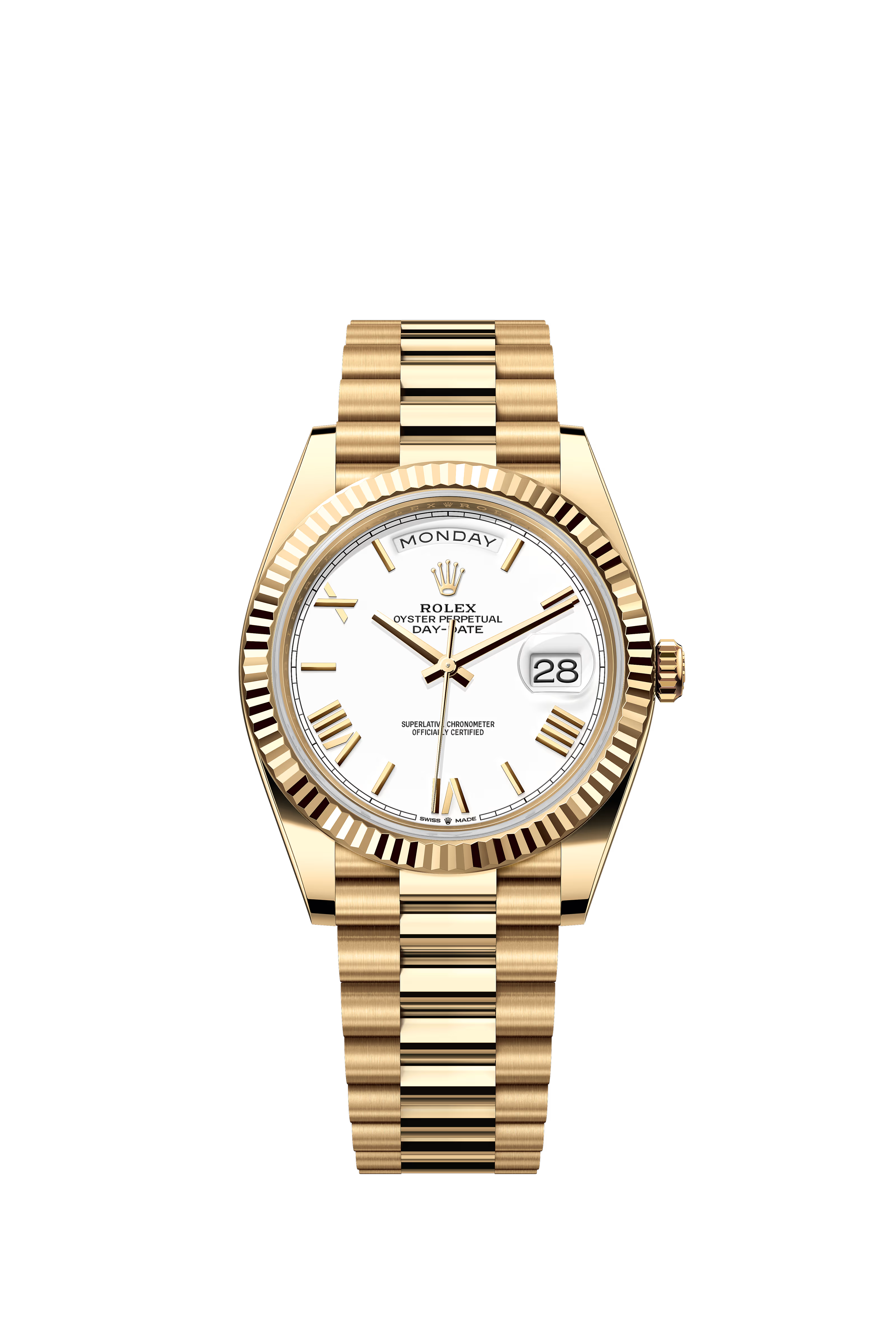 Rolex Day-Date Yellow Gold White Roman Dial Presidential Bracelet 40mm 228238/2023