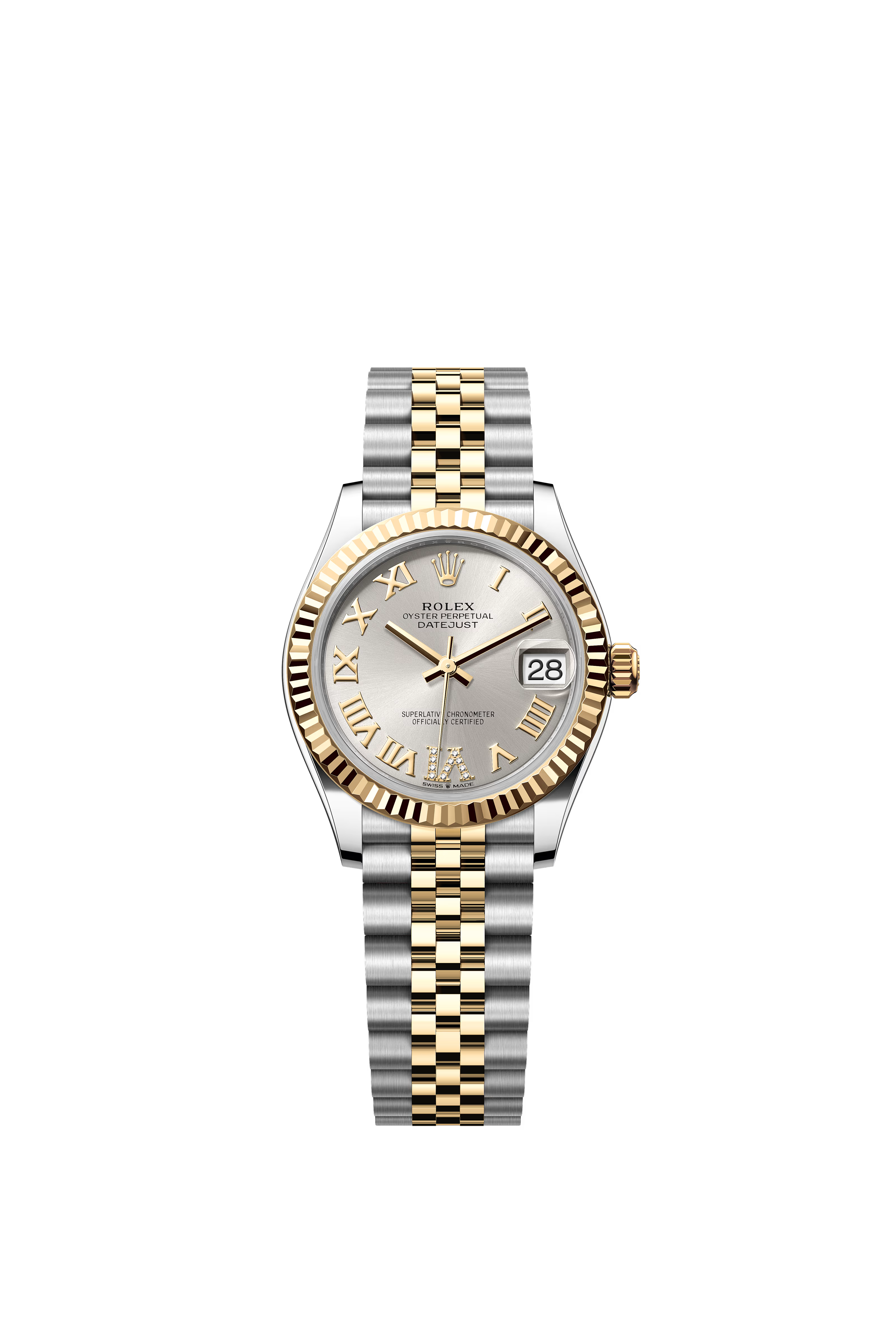 Rolex Datejust Two-Tone Yellow Gold Roman Numeral Silver Dial Fluted Bezel Jubilee Bracelet 31mm 278273/2025