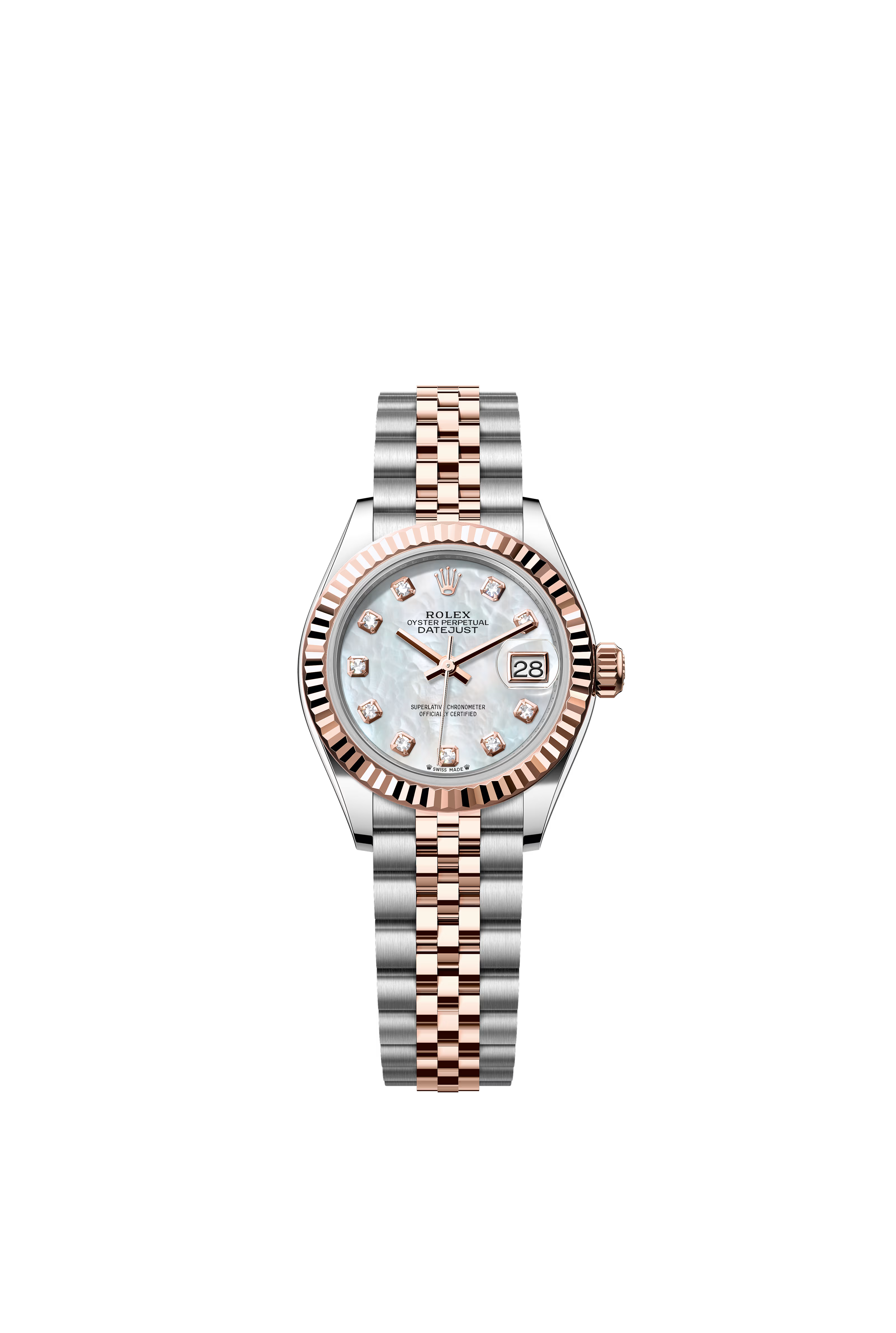Rolex Datejust Two-Tone Rose Gold MOP Diamond Dial Fluted Bezel Jubilee Bracelet 28mm 279171/2022