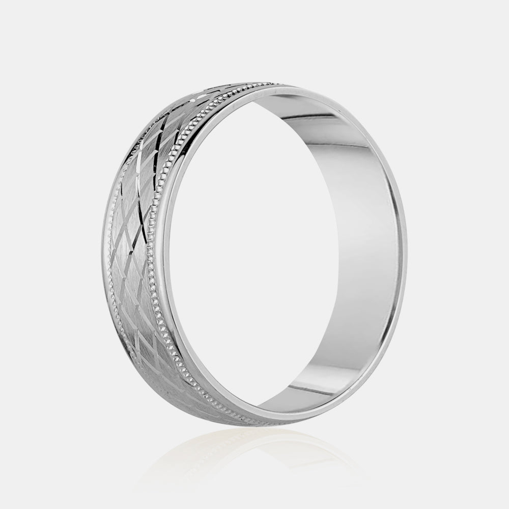 14K Diamond Shape Milgrain Edge Wedding Band