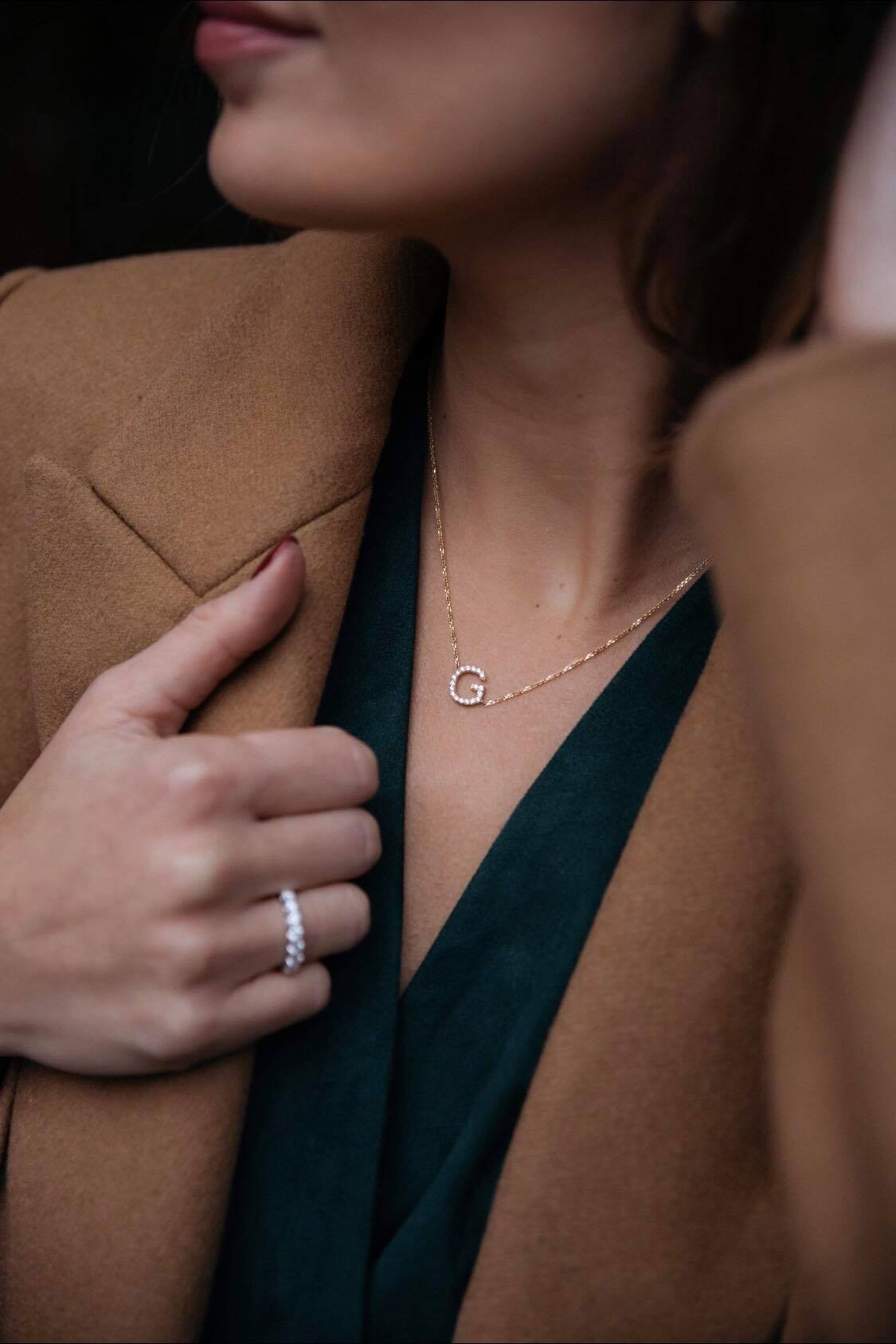 Slanted Diamond Initial Necklace
