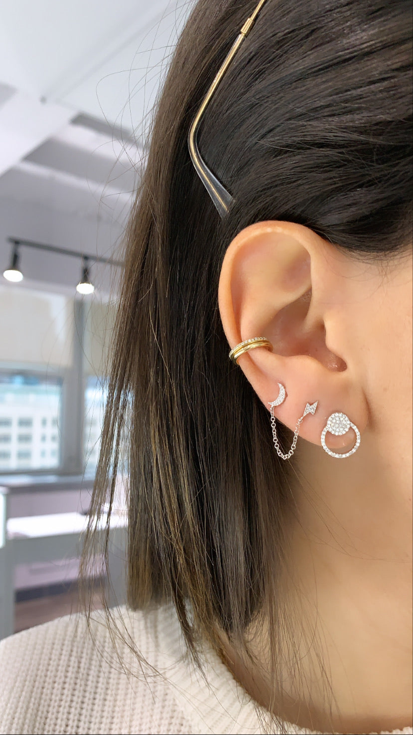 Boucles d'Oreilles Éclair et Lune en Diamant