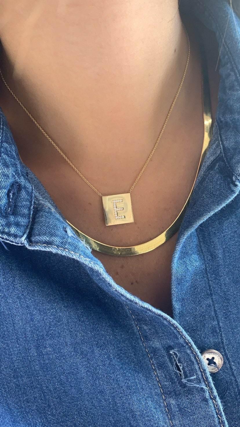 Square Diamond Initial Pendant Necklace