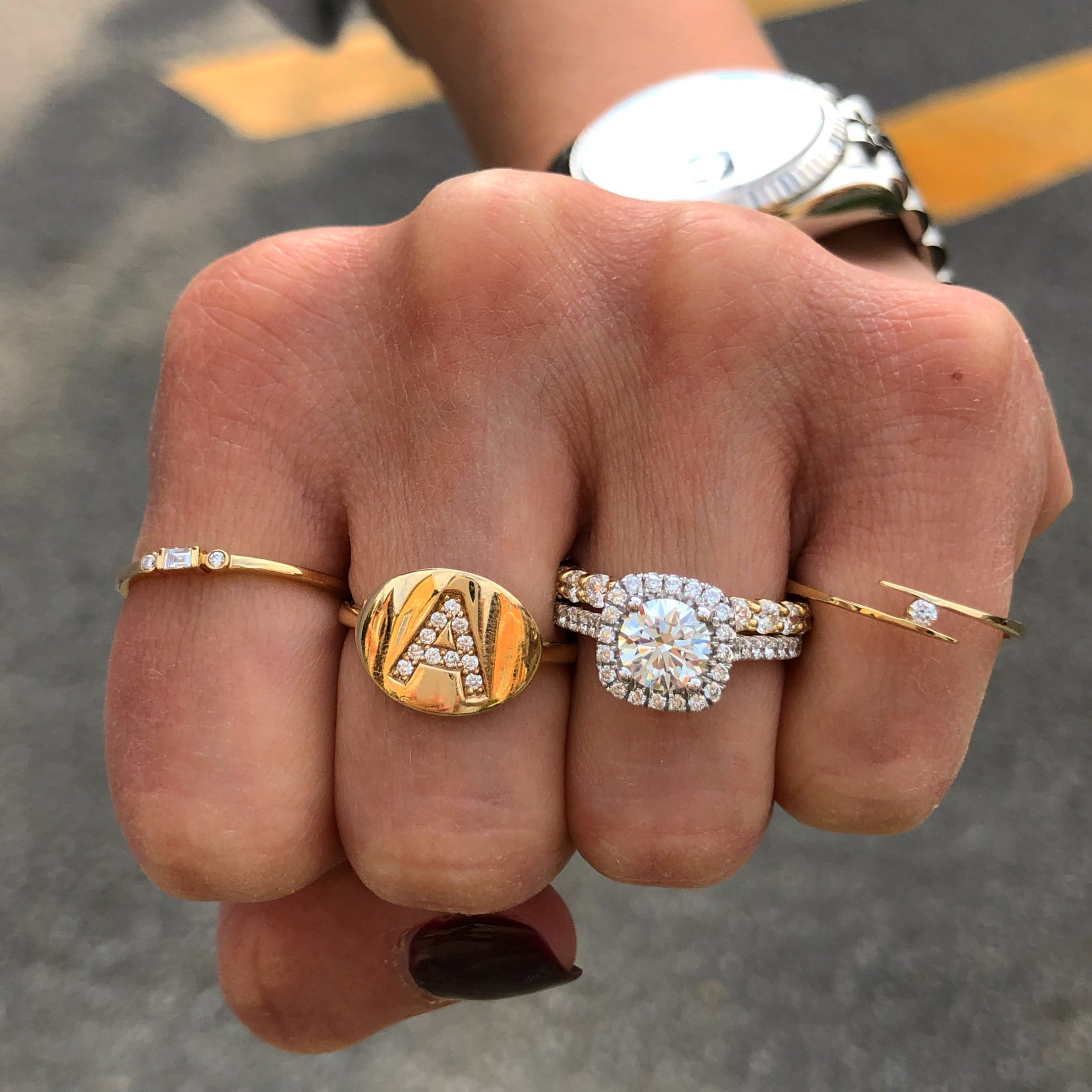 Diamond Initial Signet Ring