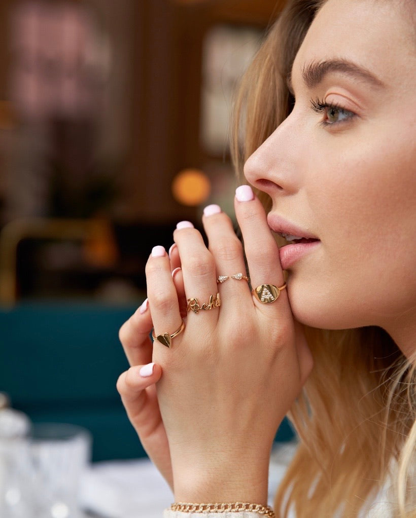 Diamond Initial Signet Ring