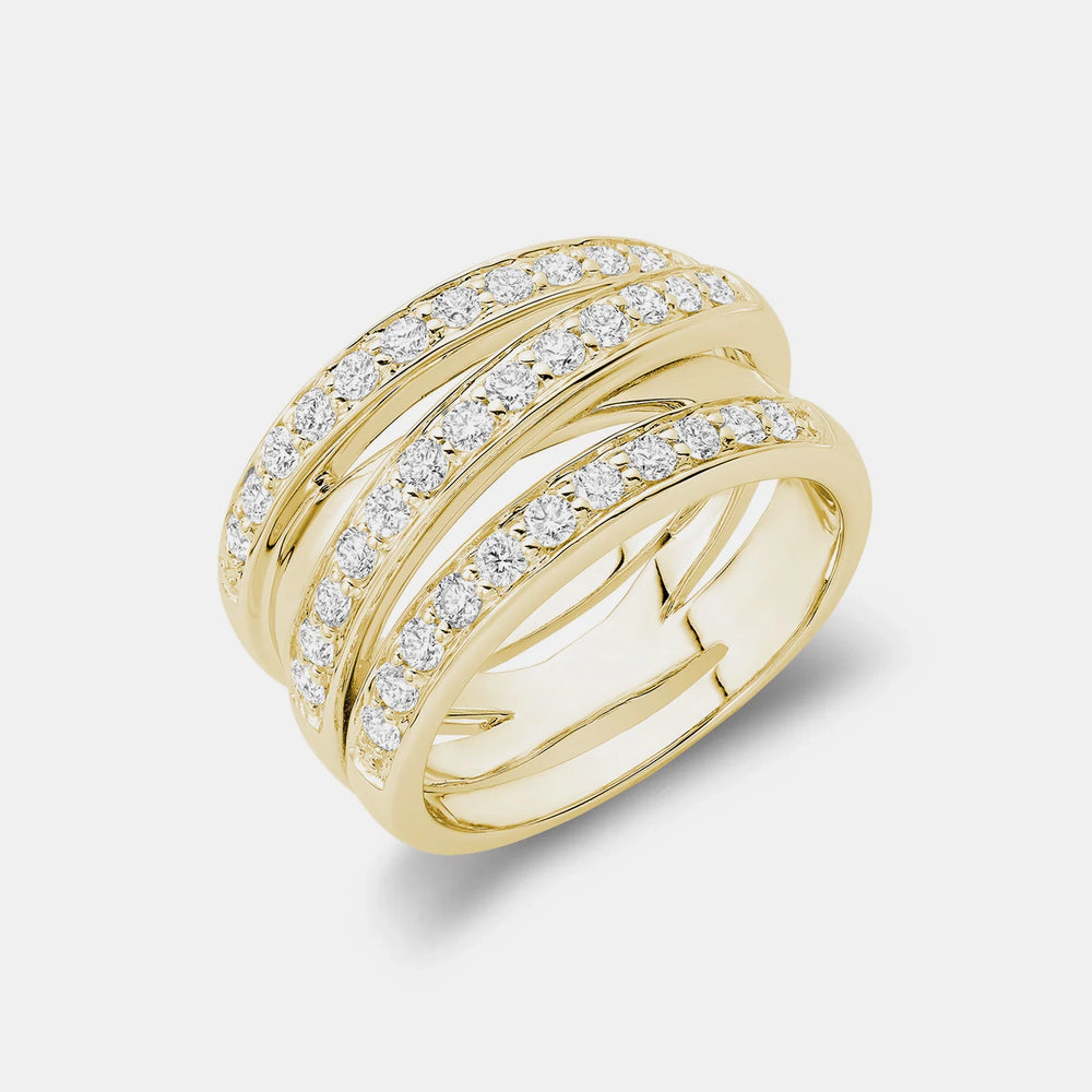 Three Strand Diamond Ring - 14K Yellow Gold