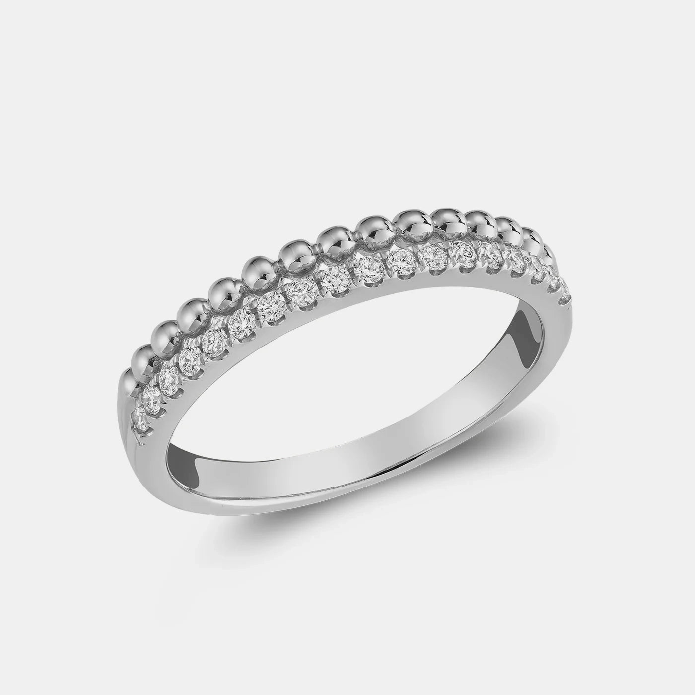 Double Row Beaded and Diamond Ring