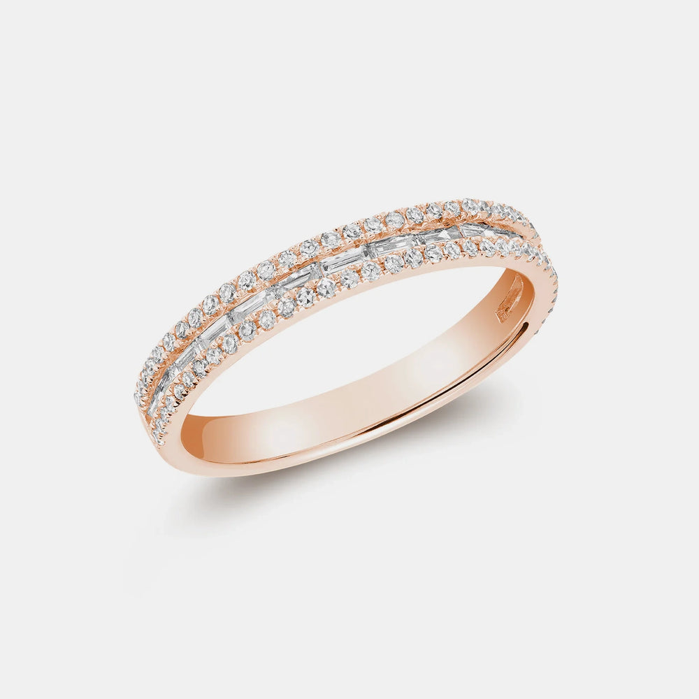 Thin Diamond Border Baguette Ring - 14K Rose Gold