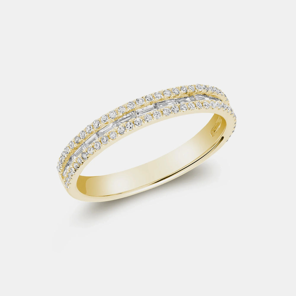 Thin Diamond Border Baguette Ring - 14K Yellow Gold