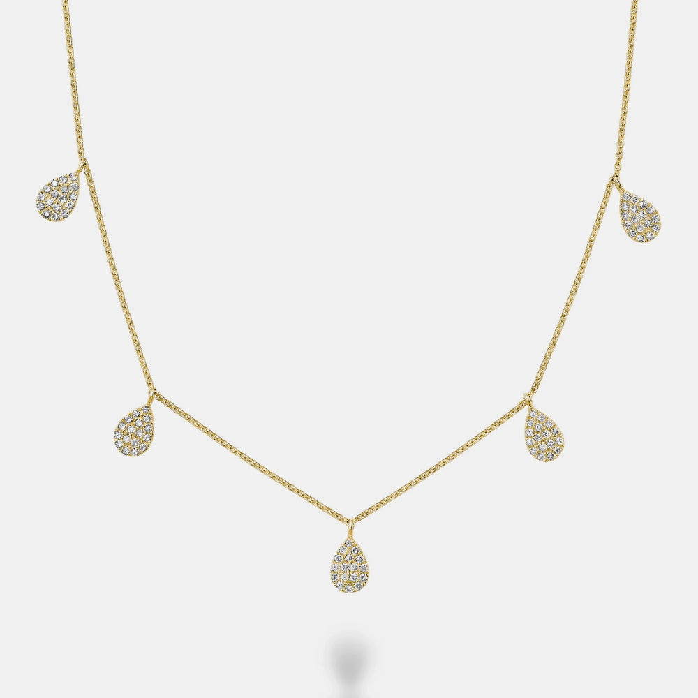 Dangling Pavé Pear Necklace - 14K Yellow Gold