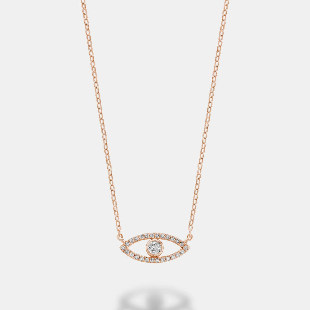 Pavé Evil Eye Necklace - 14K Rose Gold