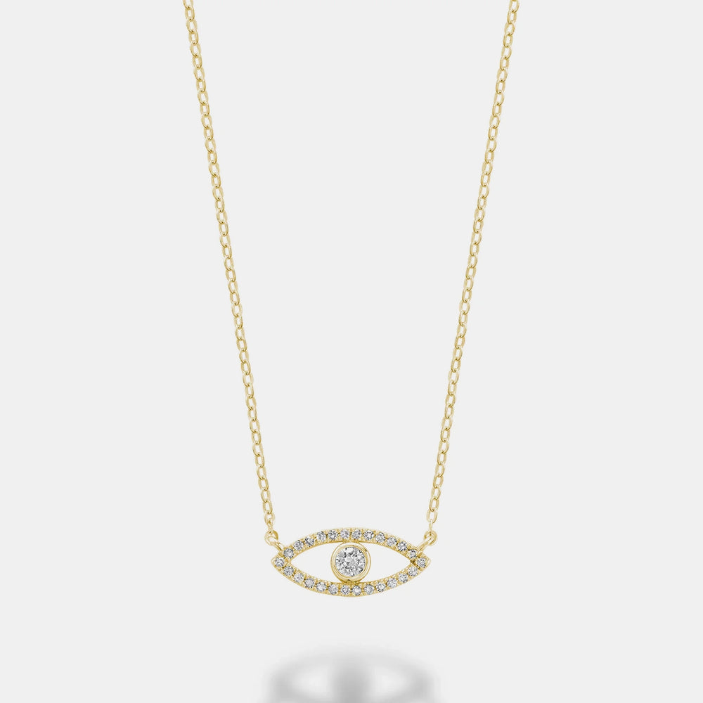 Pavé Evil Eye Necklace - 14K Yellow Gold