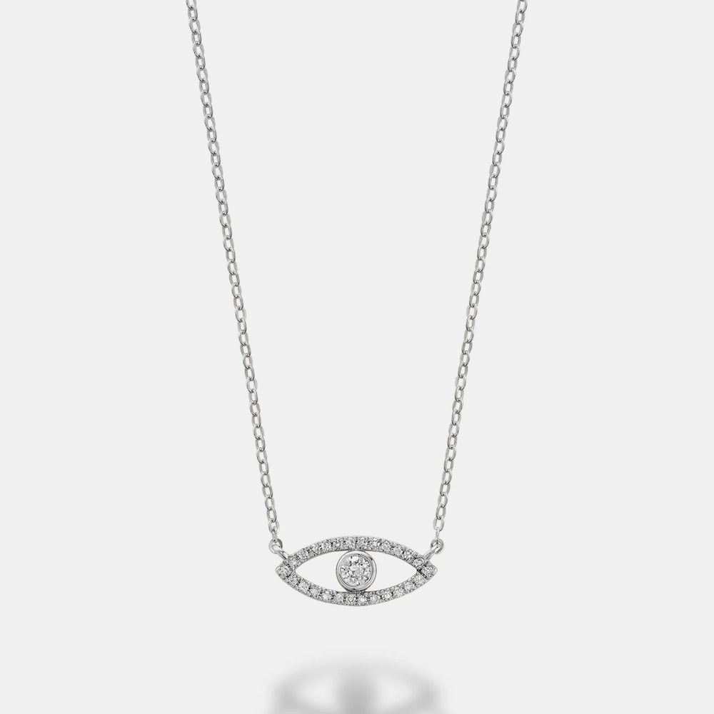 Pavé Evil Eye Necklace - 14K White Gold
