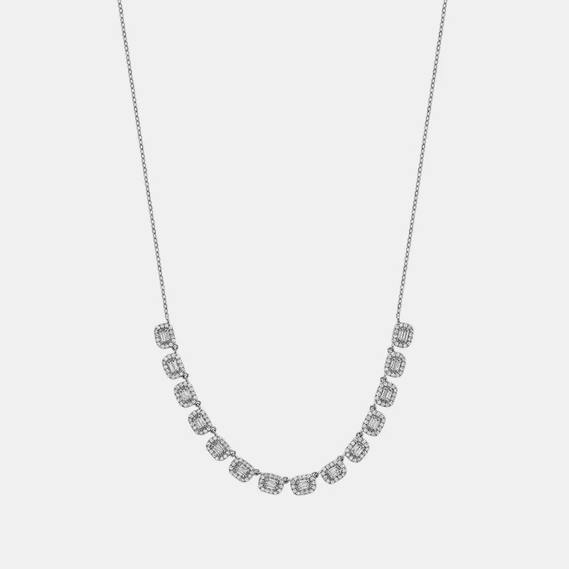 Multiple Diamond Baguette Necklace - 14K White Gold