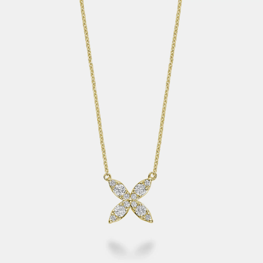 Diamond Cluster Flower Necklace - 14K Yellow Gold