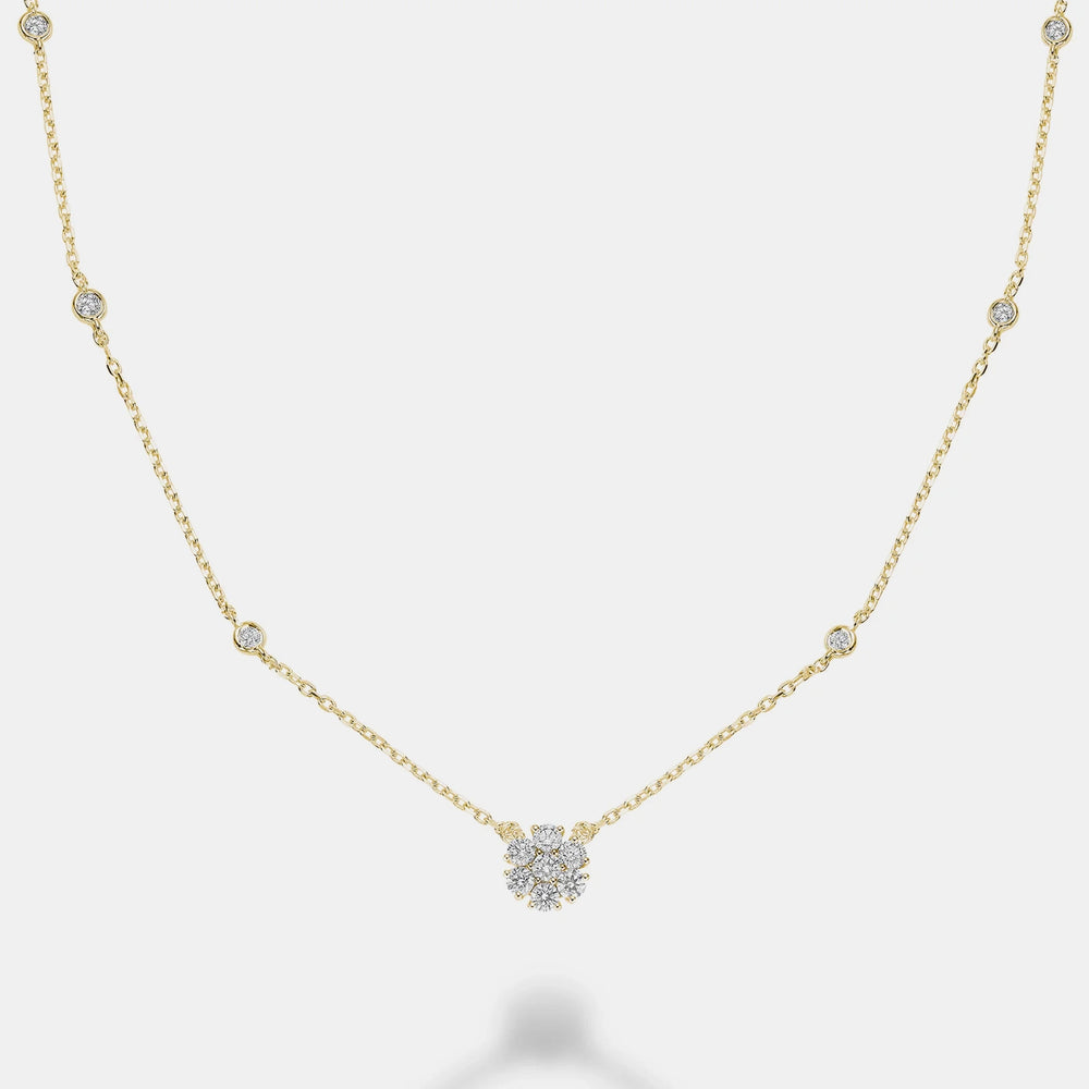 Flower Pendant Diamonds by the Yard Necklace - 14K Yellow Gold