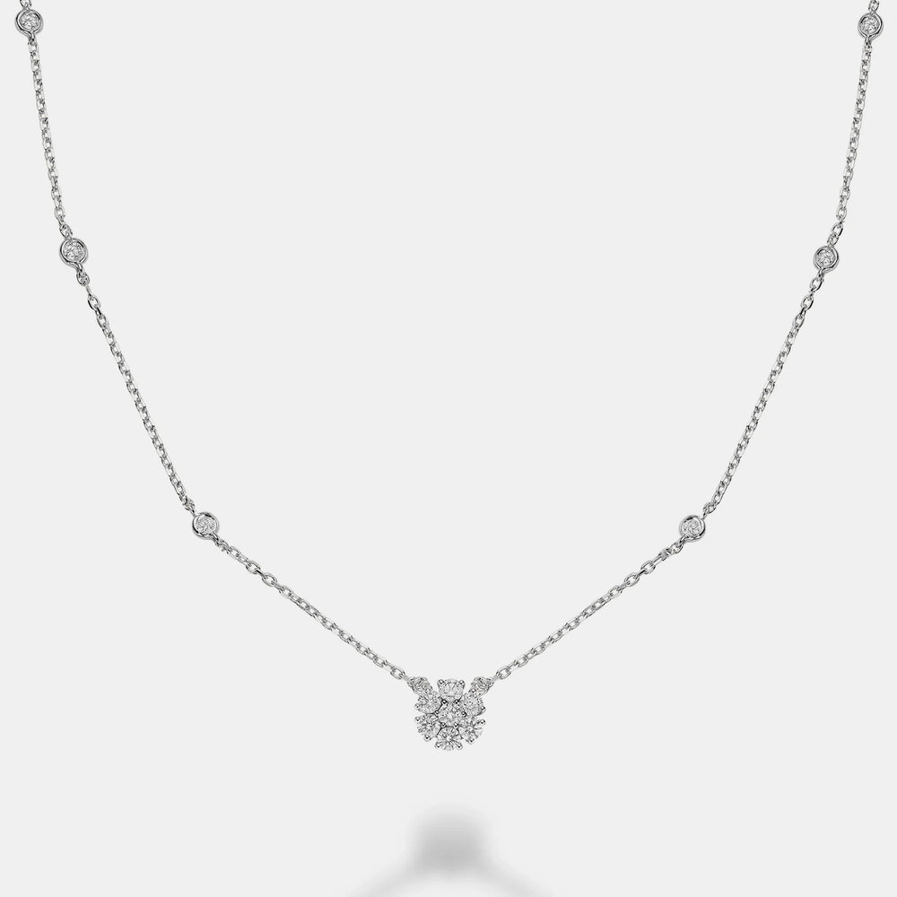 Flower Pendant Diamonds by the Yard Necklace - 14K White Gold