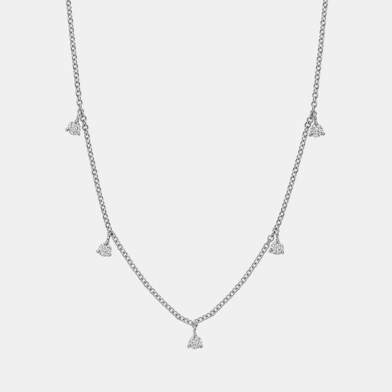 Diamond Station Necklace - 14K White Gold