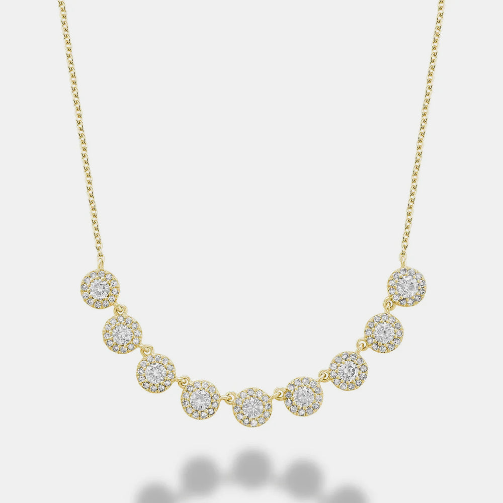 Martini Cup Halo Diamond Necklace - 14K Yellow Gold