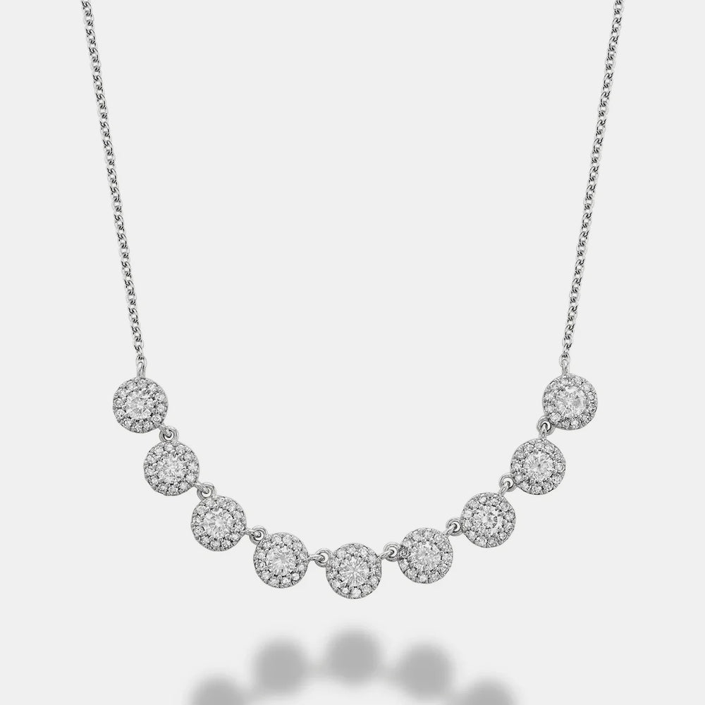 Martini Cup Halo Diamond Necklace - 14K White Gold