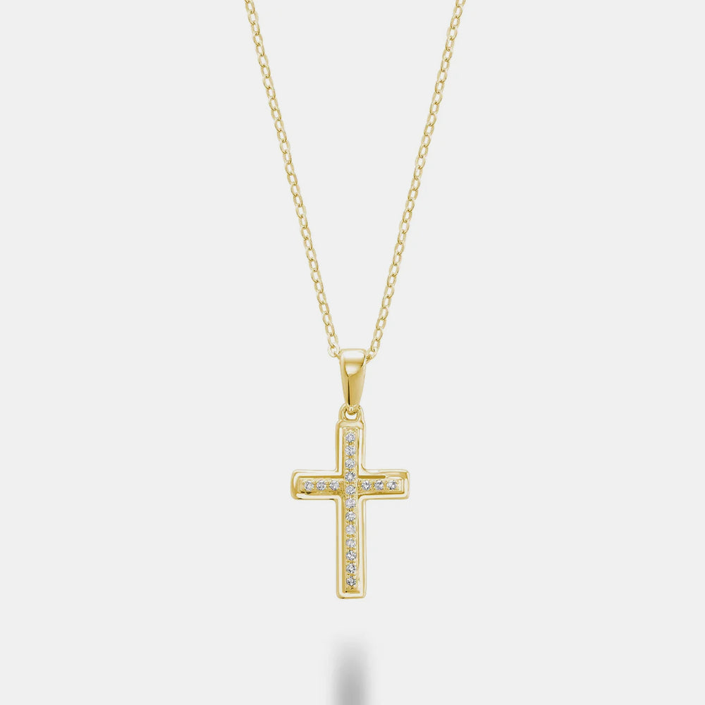 Border Diamond Gold Cross Necklace - 10K Yellow Gold