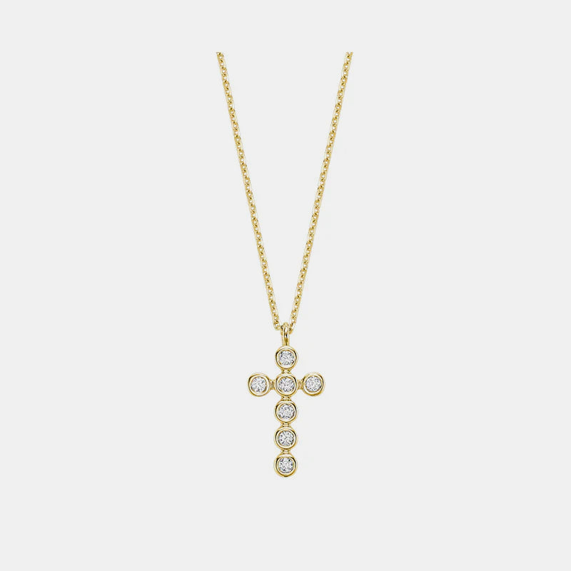 Bezel Cross Necklace - 14K Yellow Gold
