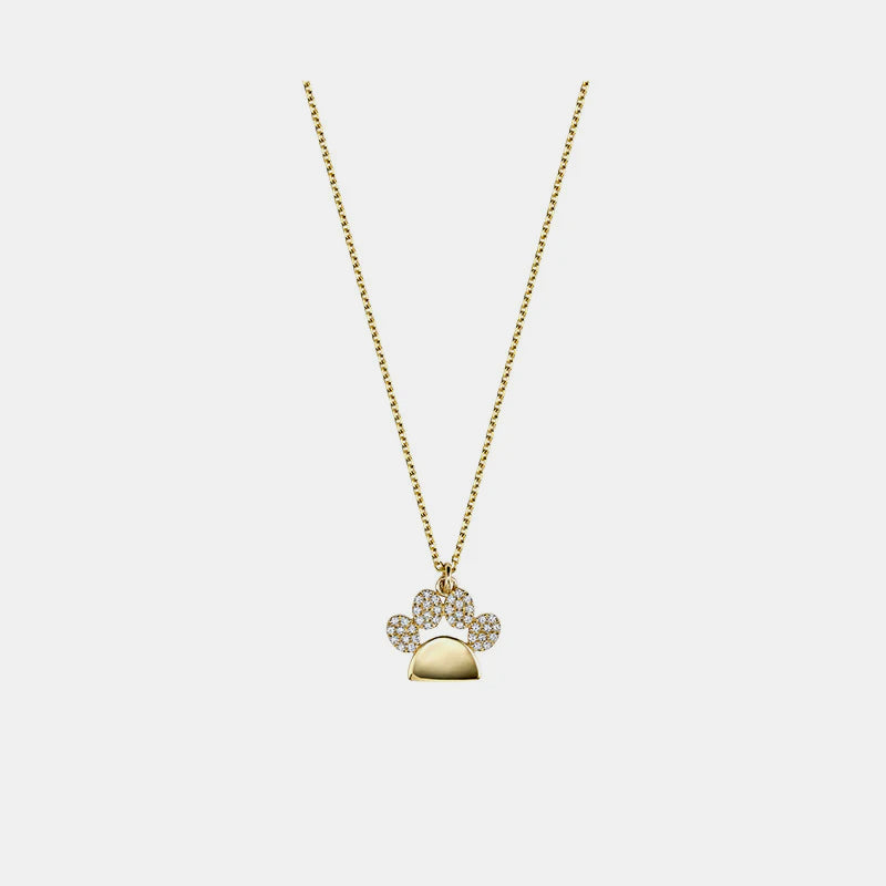 Semi Diamond Paw Necklace - 14K Yellow Gold