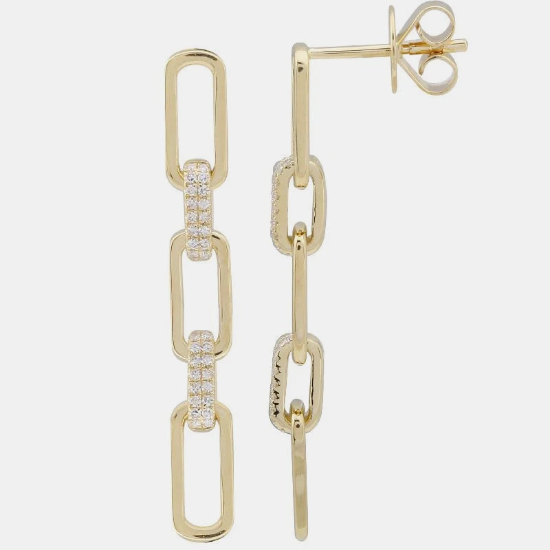 Diamond Paperclip Chain Earrings - 14K Yellow Gold