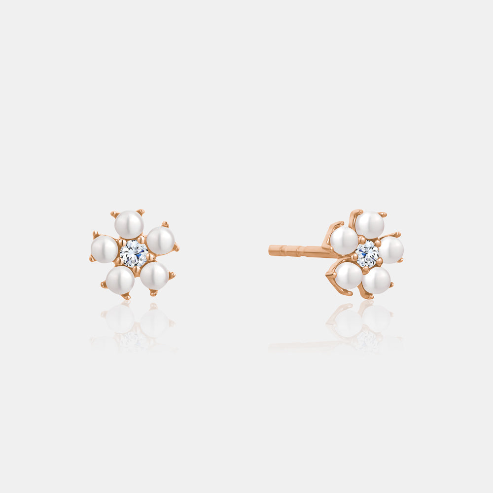 Diamond Pearl Flower Studs