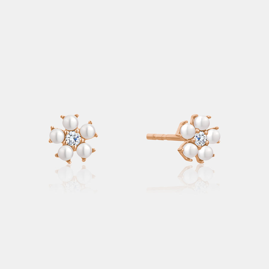 Clous d'oreilles diamant perle fleur