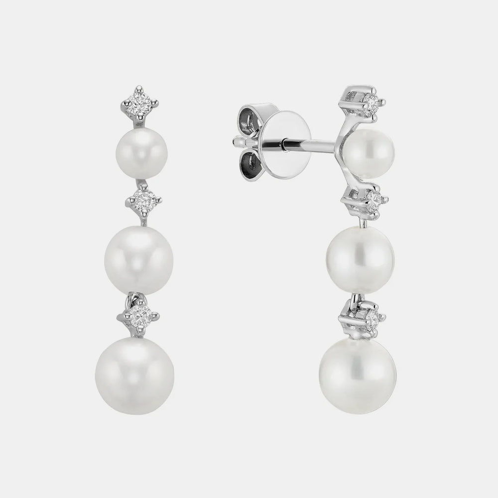 Dangling Pearl Earrings - 14K White Gold