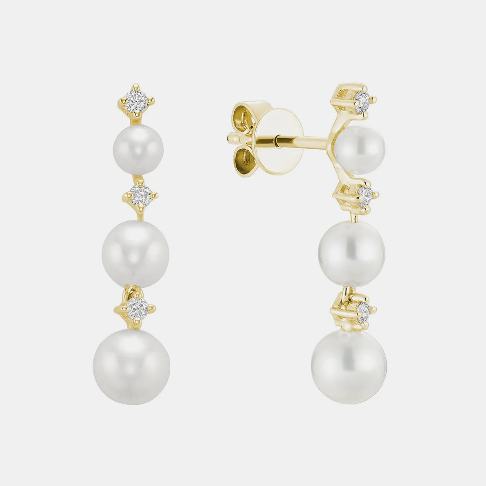Dangling Pearl Earrings - 14K Yellow Gold