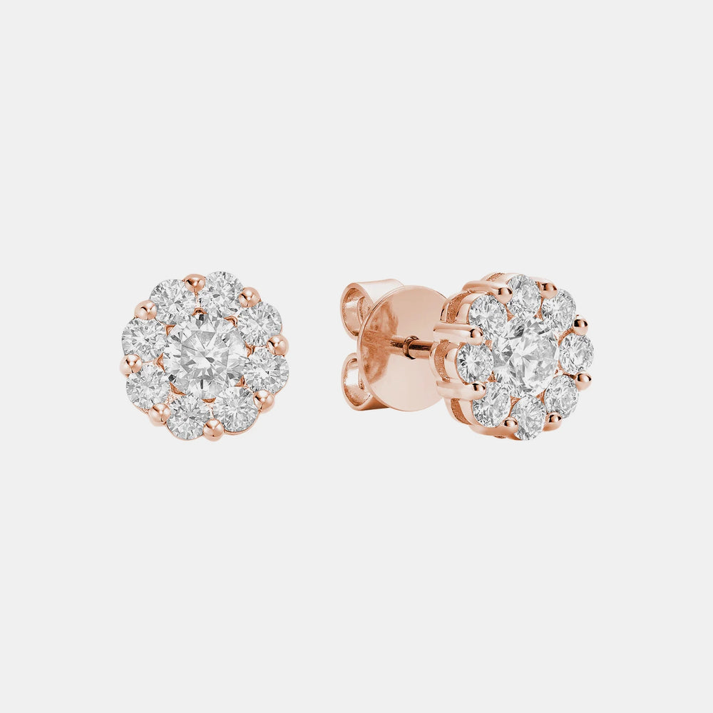 Diamond Cluster Earrings - 14K Rose Gold