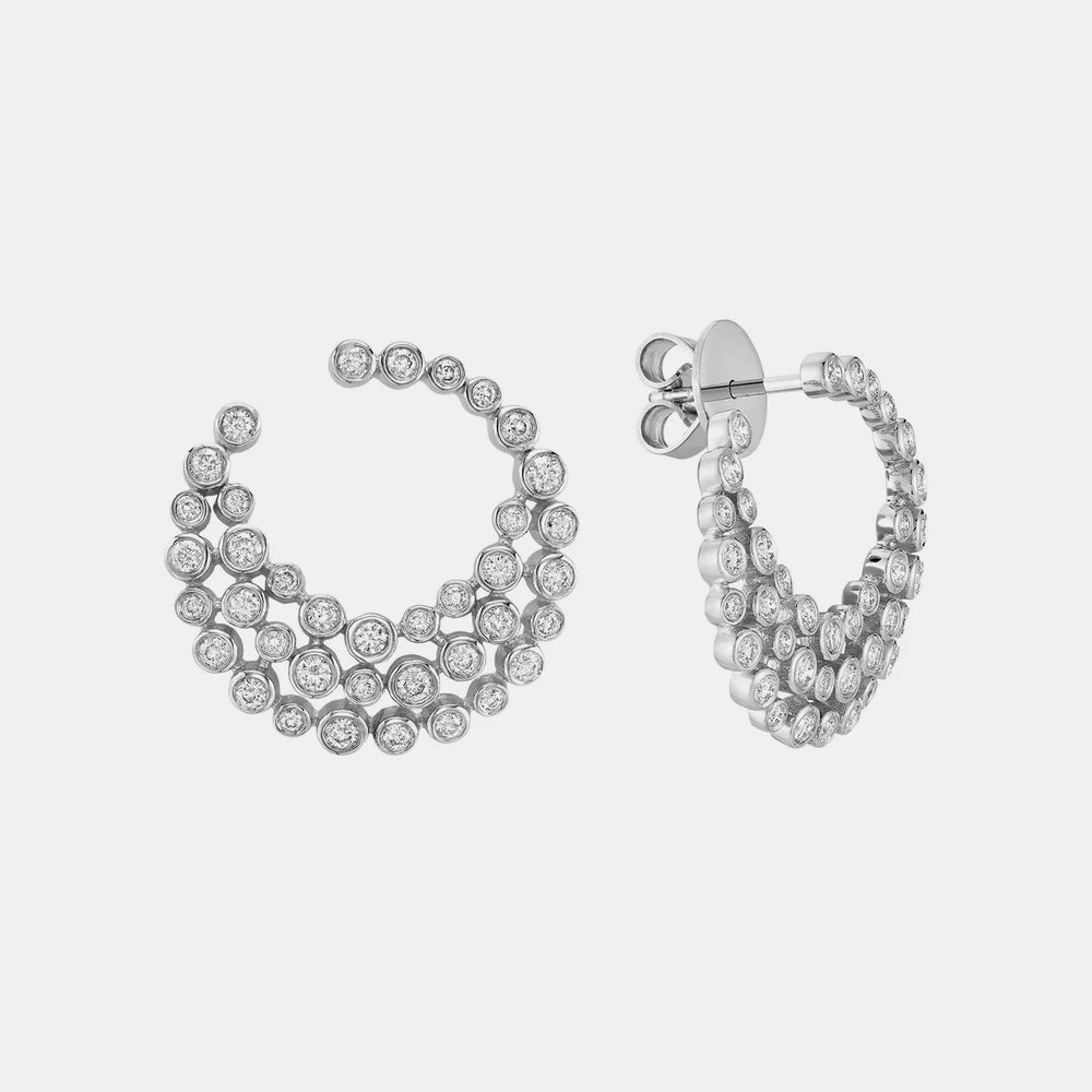 Diamond Bezel Statement Earrings - 14K White Gold