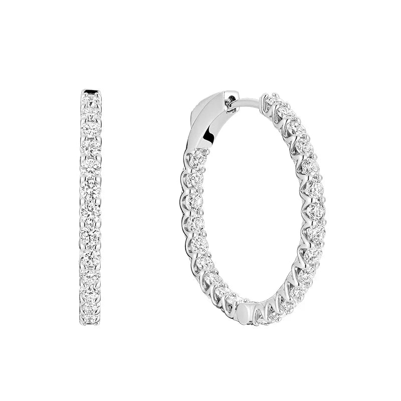 Lab Grown Diamond U Shape Hoops - 14K White Gold