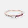 Bague baguette moitié diamant moitié saphir rose