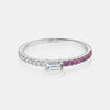 Bague baguette moitié diamant moitié saphir rose