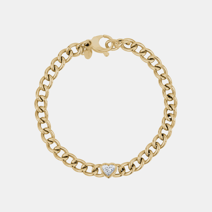 Bracelet à maillons cubains avec diamants en forme de coeur