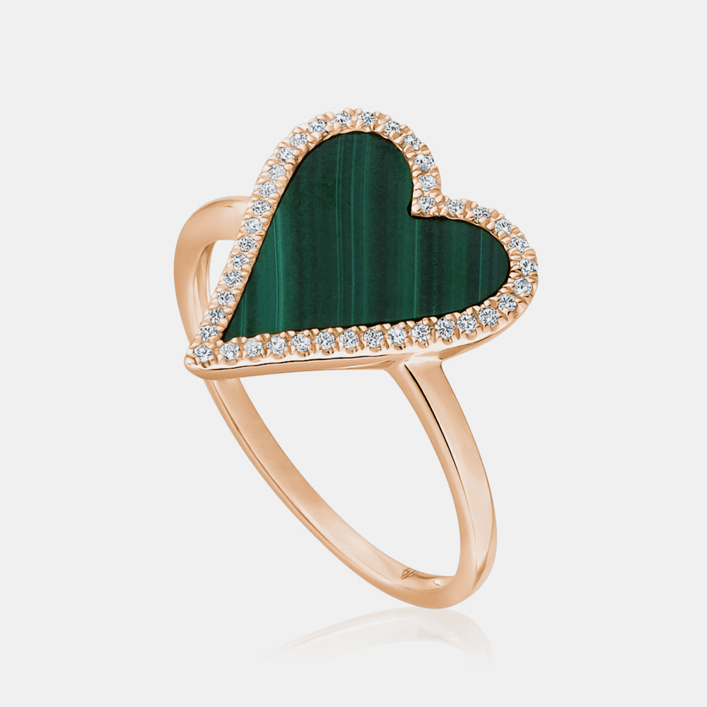 Diamond Border Malachite Heart Ring