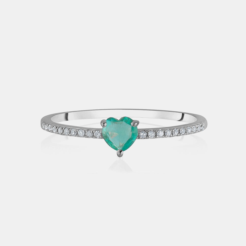 Green Emerald Heart Pavé Ring