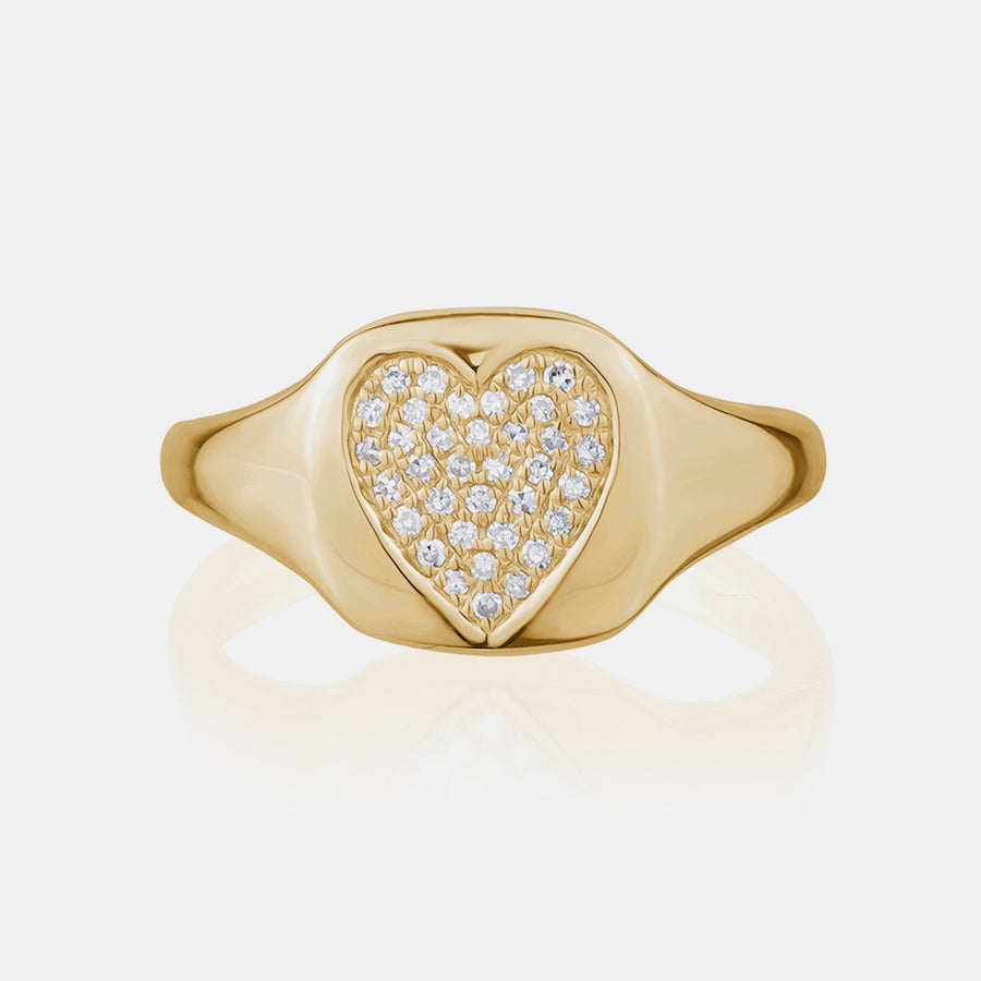 Bague de signet à cœur de diamant