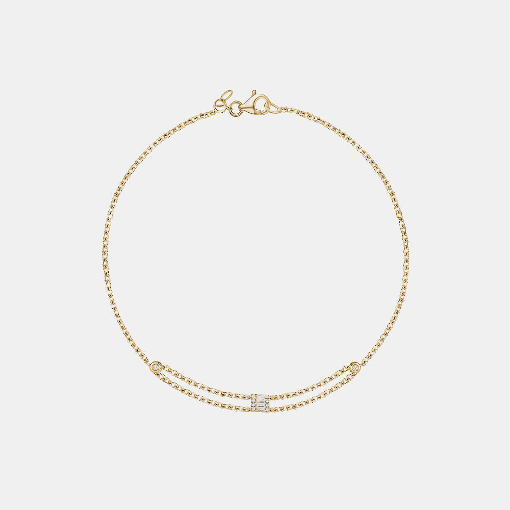 Double Chain Single Diamond Baguette Bracelet