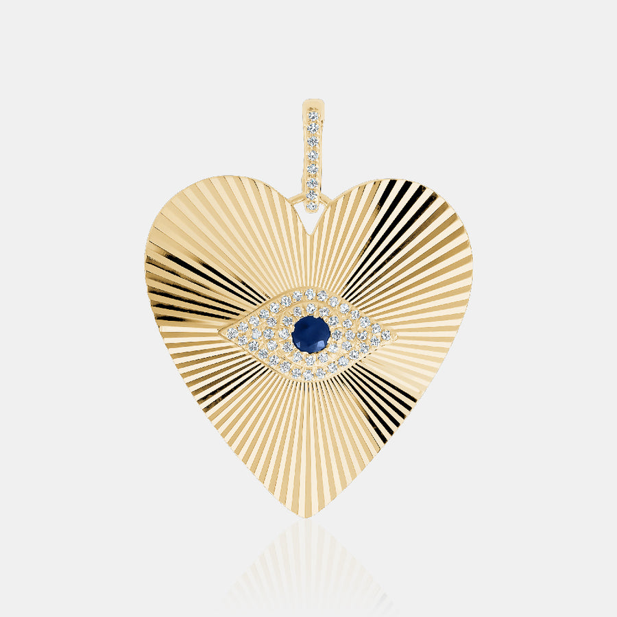 Breloque coeur oeil maléfique cannelé en diamant