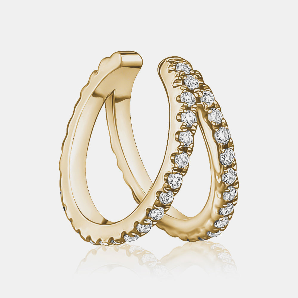 Double Row Diamond Ear Cuff - 14K Yellow Gold