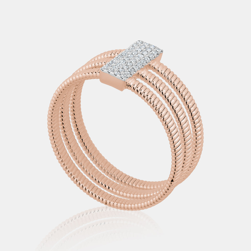 Three Row Omega Diamond Ring - 14K Rose Gold