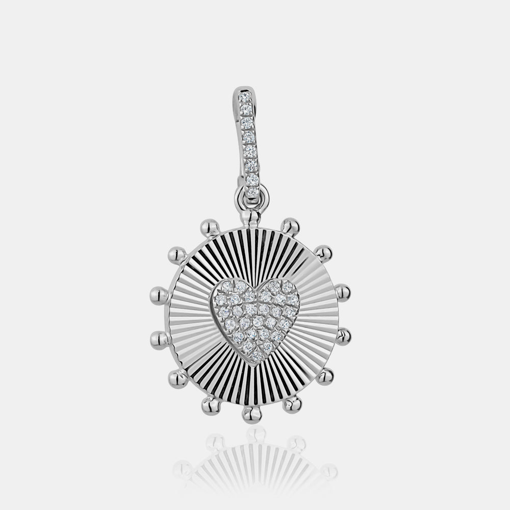 Diamond Fluted Heart Circle Charm